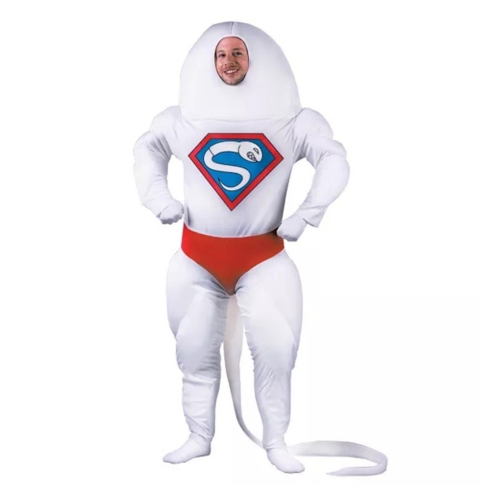 Super Sperm Costume Adult One Size Fits Most Jumpsuit Halloween Party Tail 2009